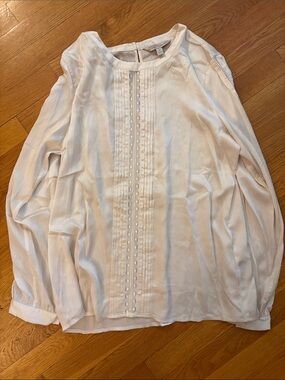 Banana Republic Ivory Pintuck Lace Front Long Sleeve Blouse